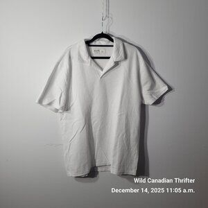 Hollister XL White Textured Ribbed Cotton Blend Classic Fit Short Sleeve Polo